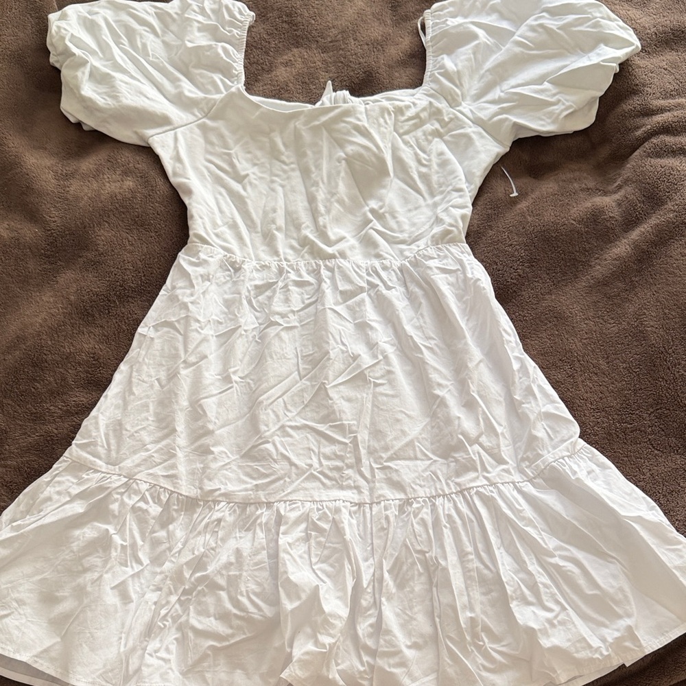 English Factory White Puff Sleeve Tiered Cotton Dress